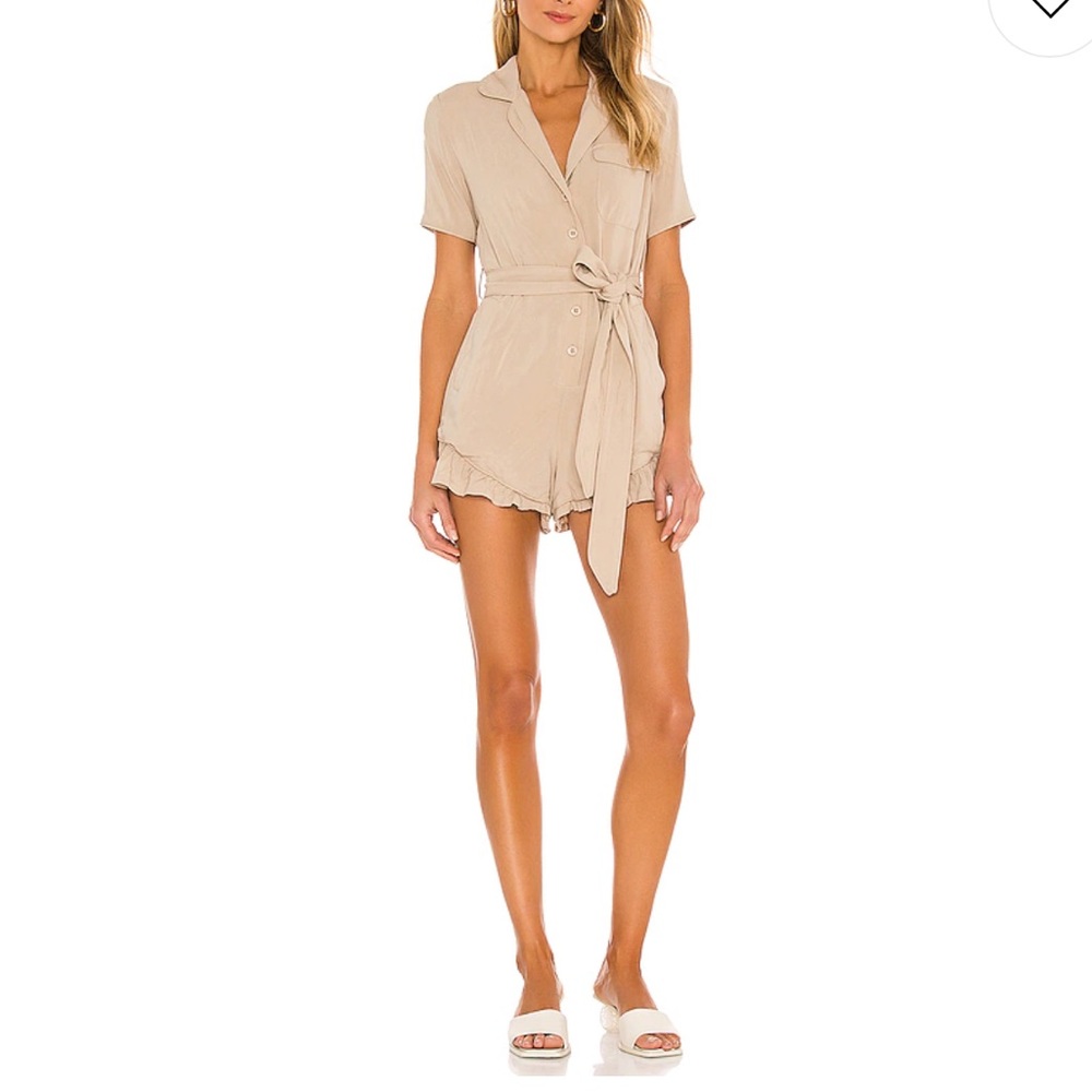 Tularosa tan beige ruffle hem romper romper